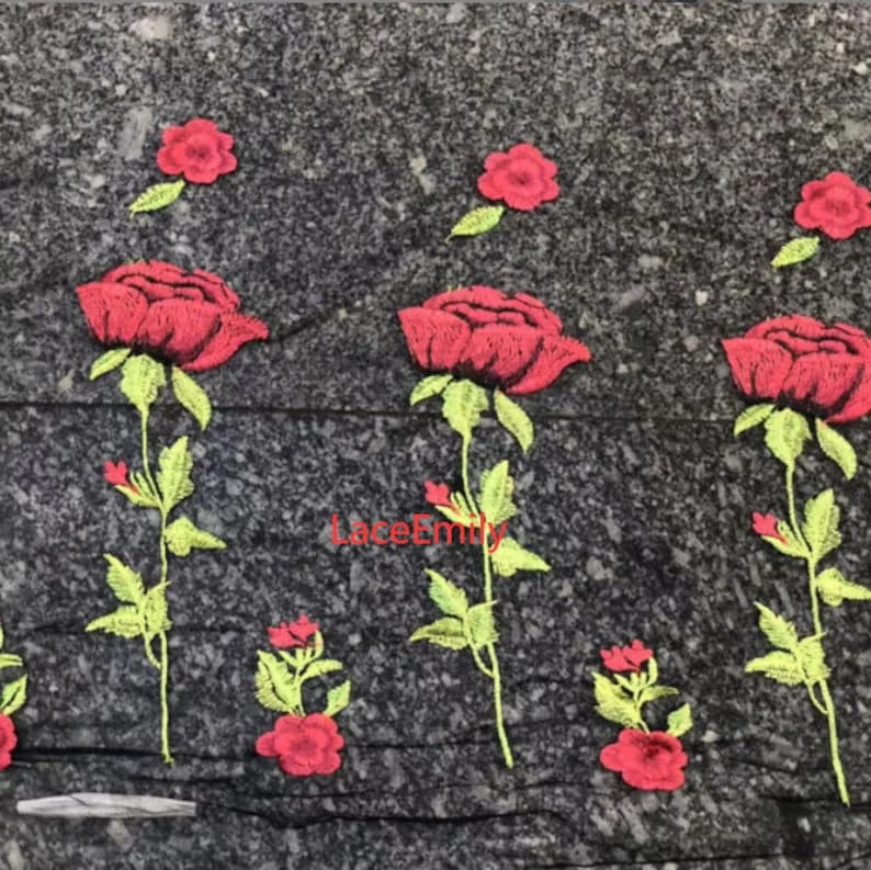 Red Rose Lace Fabric flower em - Embroidery Veil avis et prix