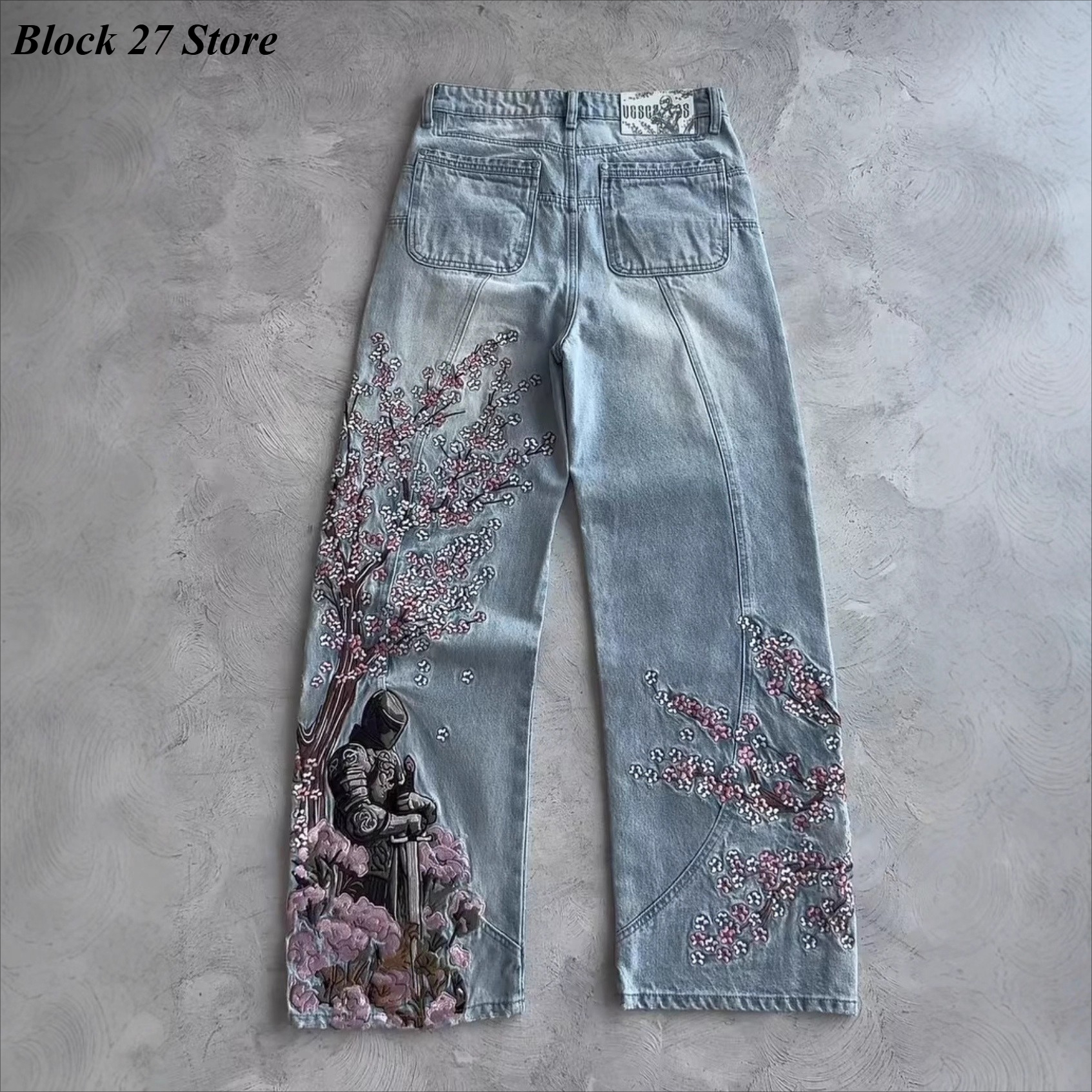 Mens Jeans Y2K Vintage Streetw - Embroidery Jeans Sakura avis et prix