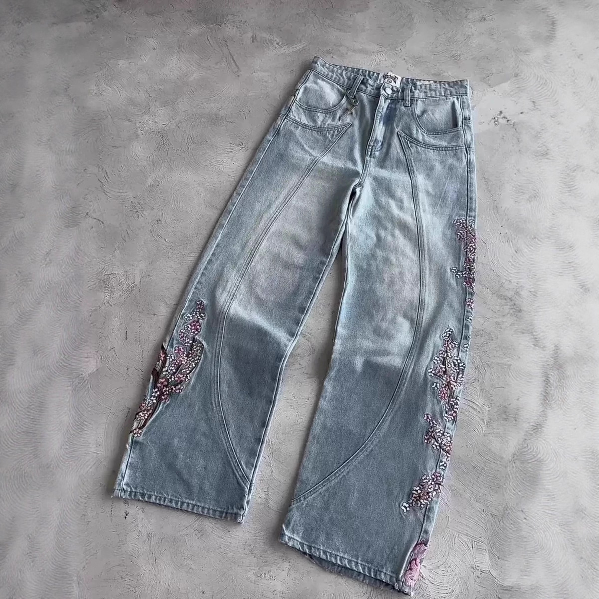 Mens Jeans Y2K Vintage Streetw - Embroidery Jeans Sakura avis et prix