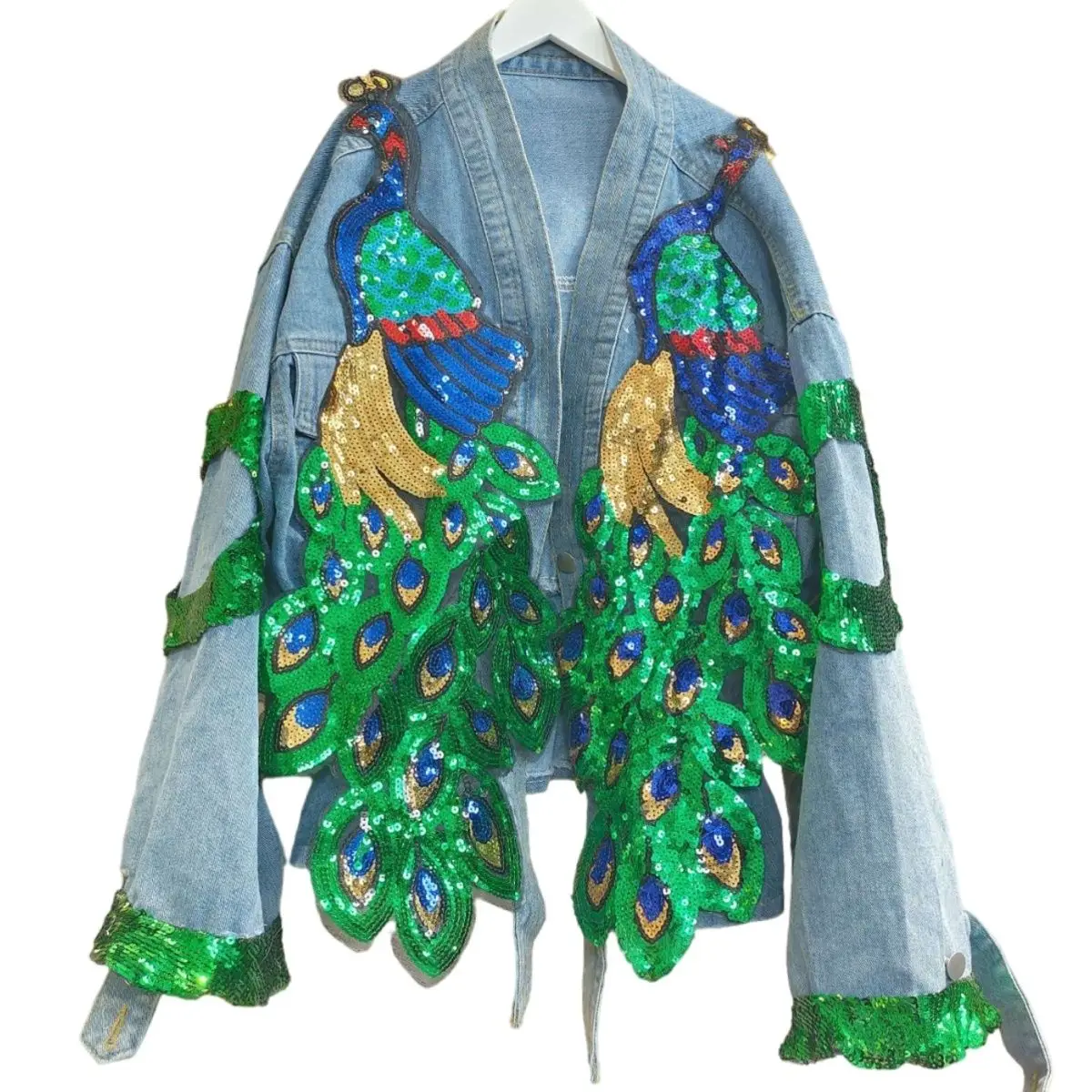 Women V-neck 3D Peacock Sequin - Embroidery Jeans Sakura avis et prix