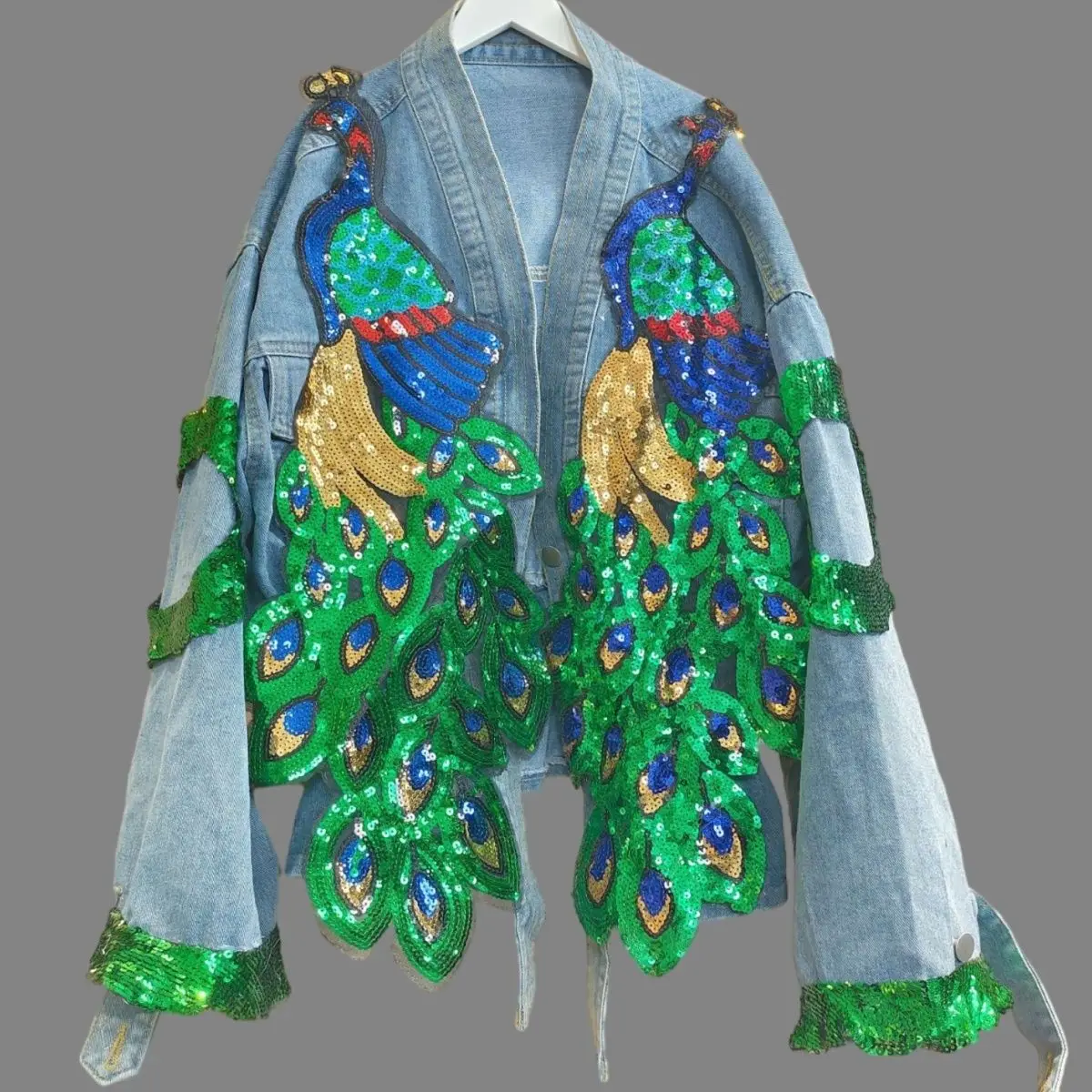 Women V-neck 3D Peacock Sequin - Embroidery Jeans Sakura avis et prix