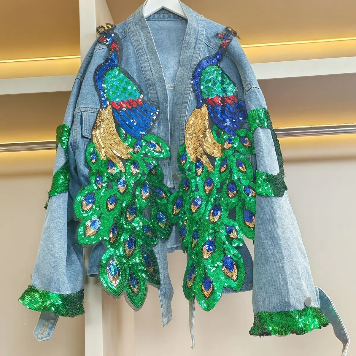 Women V-neck 3D Peacock Sequin - Embroidery Jeans Sakura avis et prix