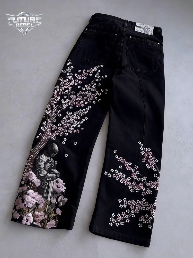 Mens Jeans Vintage Y2K Streetw - Embroidery Jeans Sakura avis et prix