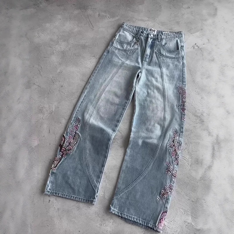 Mens Jeans Vintage Y2K Streetw - Embroidery Jeans Sakura avis et prix