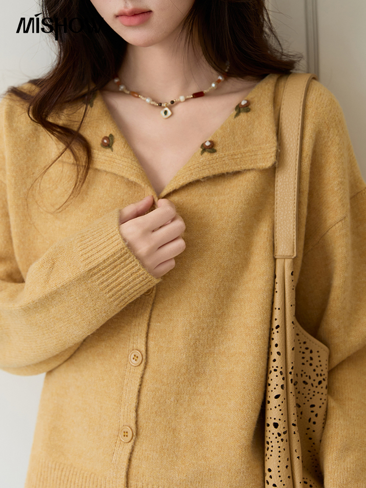 MISHOW Women's Autumn Cardigan - Embroidery Yellow Flower avis et prix