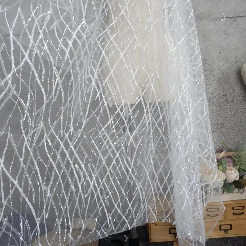 Heavy Sequins Lace fabric Flow - Embroidery Veil avis et prix