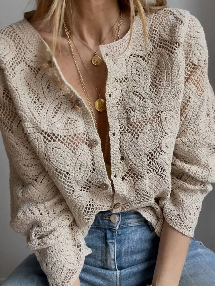 Women's Crochet Knit Shirts Bu - Embroidery Cardigan avis et prix