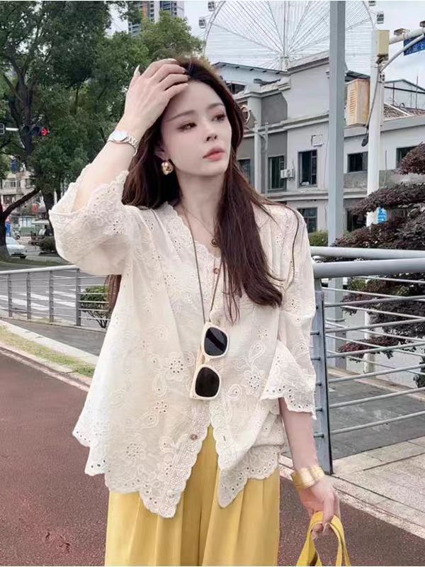 Spring Summer Women Tops V-nec - Embroidery Cardigan avis et prix