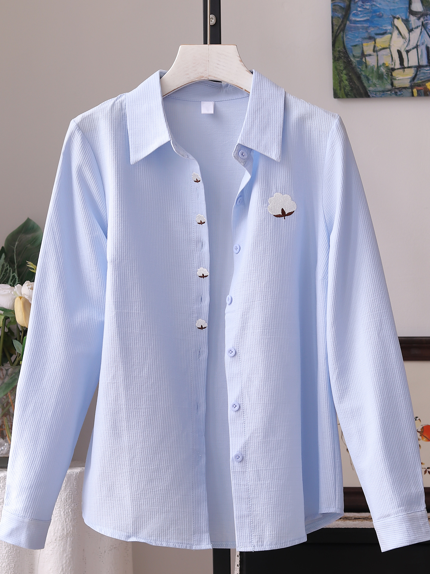 Casual Cotton Shirt Women Long - Embroidery Cardigan avis et prix
