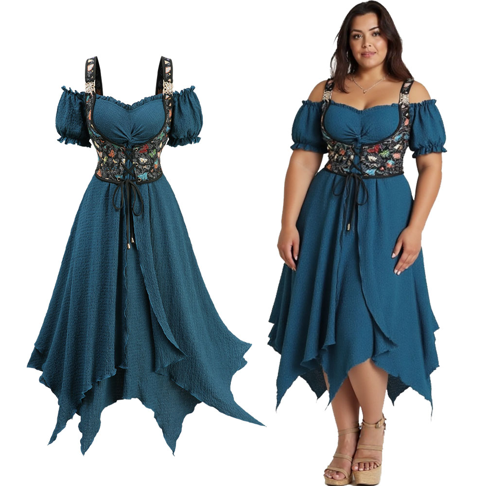 Plus Size Casual Deep Green Dr - Embroidery Texture avis et prix