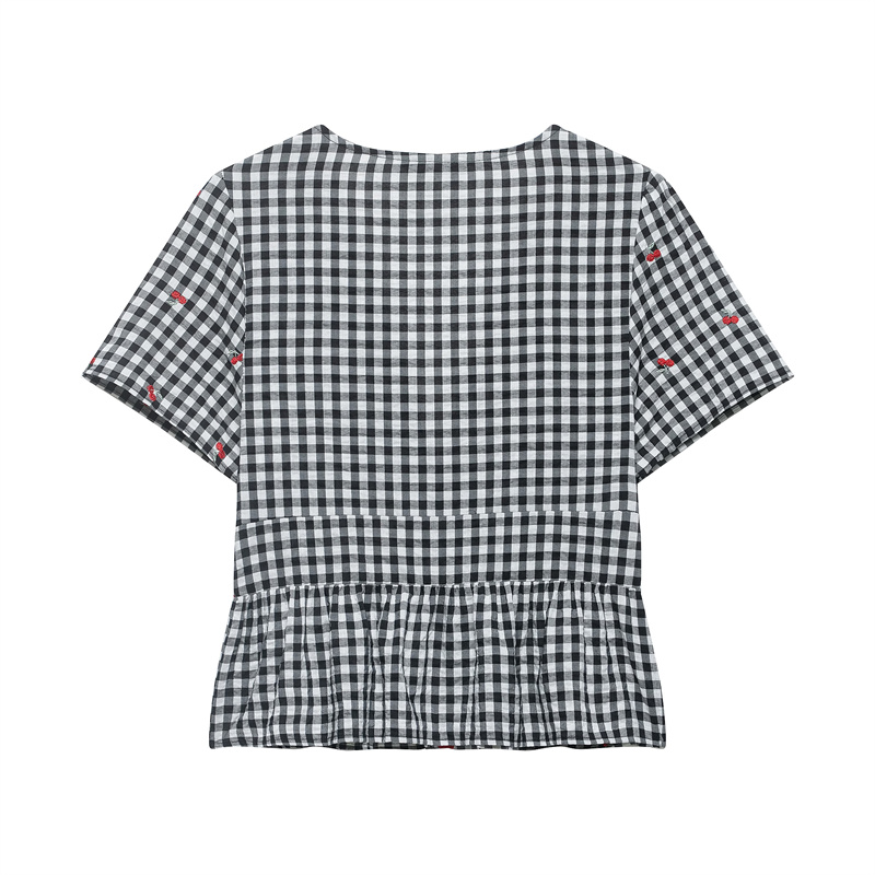 Women's Plaid Embroidered Top  - Embroidery On Shirt avis et prix