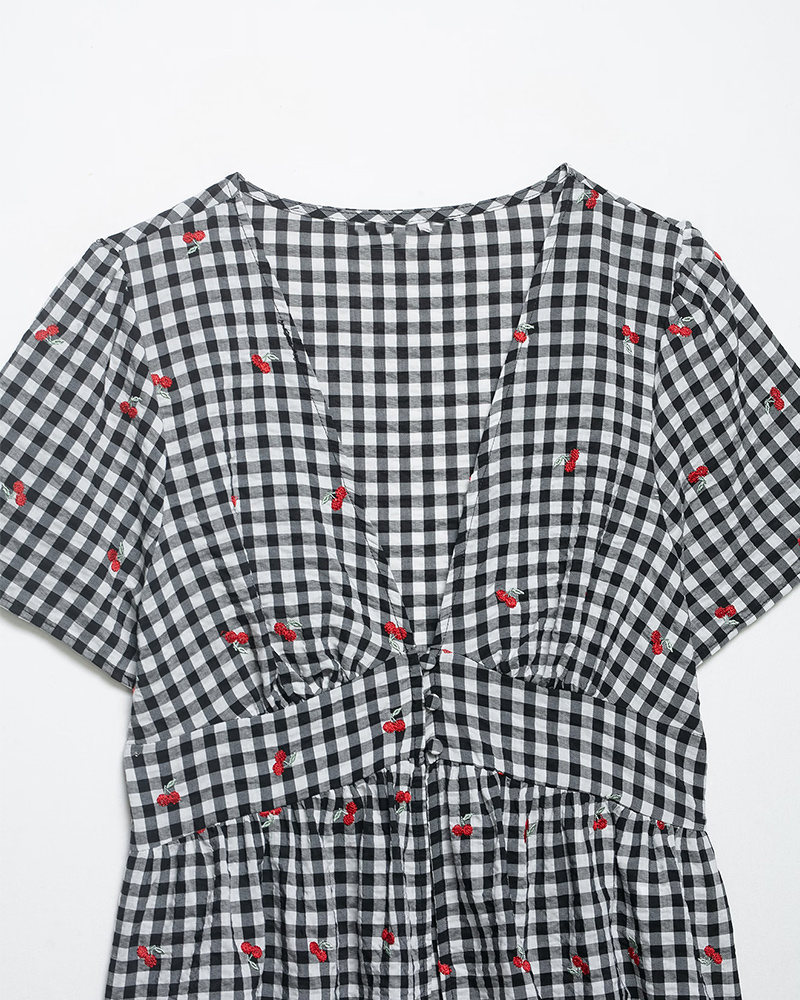Women's Plaid Embroidered Top  - Embroidery On Shirt avis et prix
