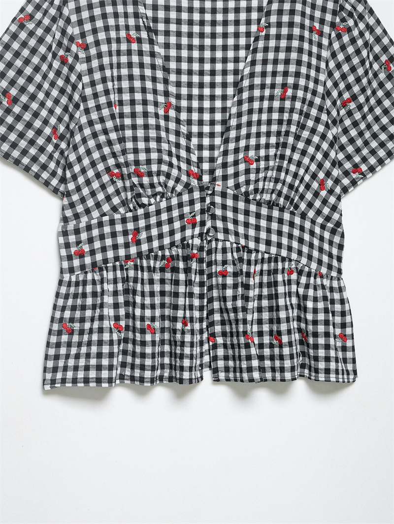 Women's Plaid Embroidered Top  - Embroidery On Shirt avis et prix
