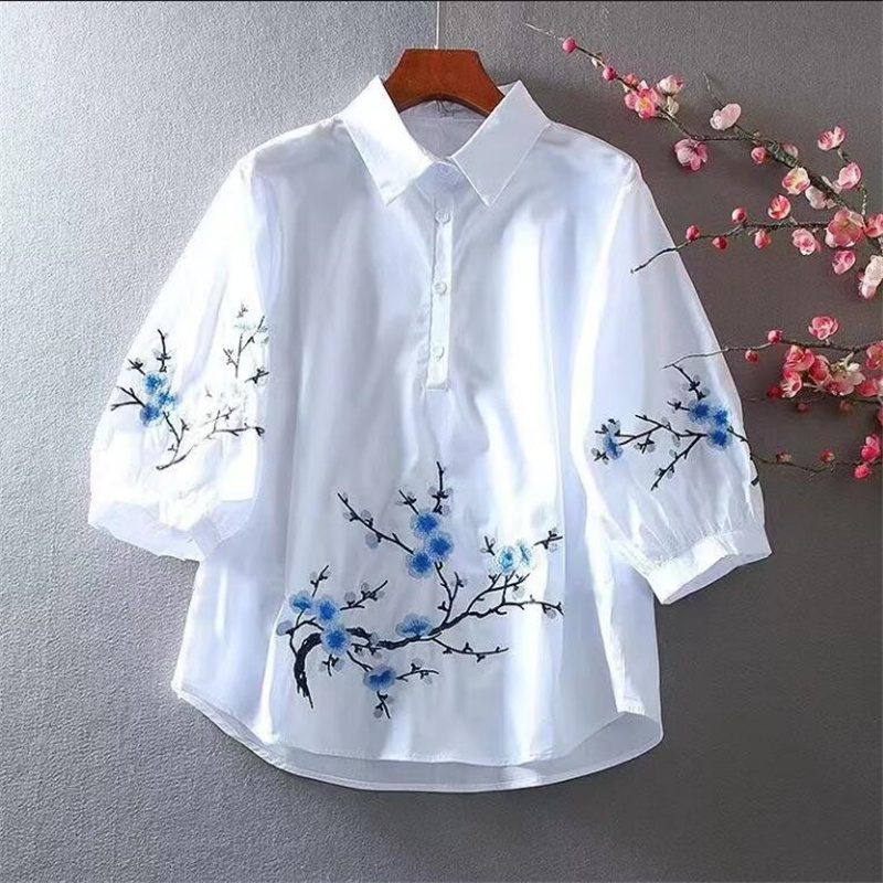 White Embroidered Shirt Women  - Embroidery On Shirt avis et prix