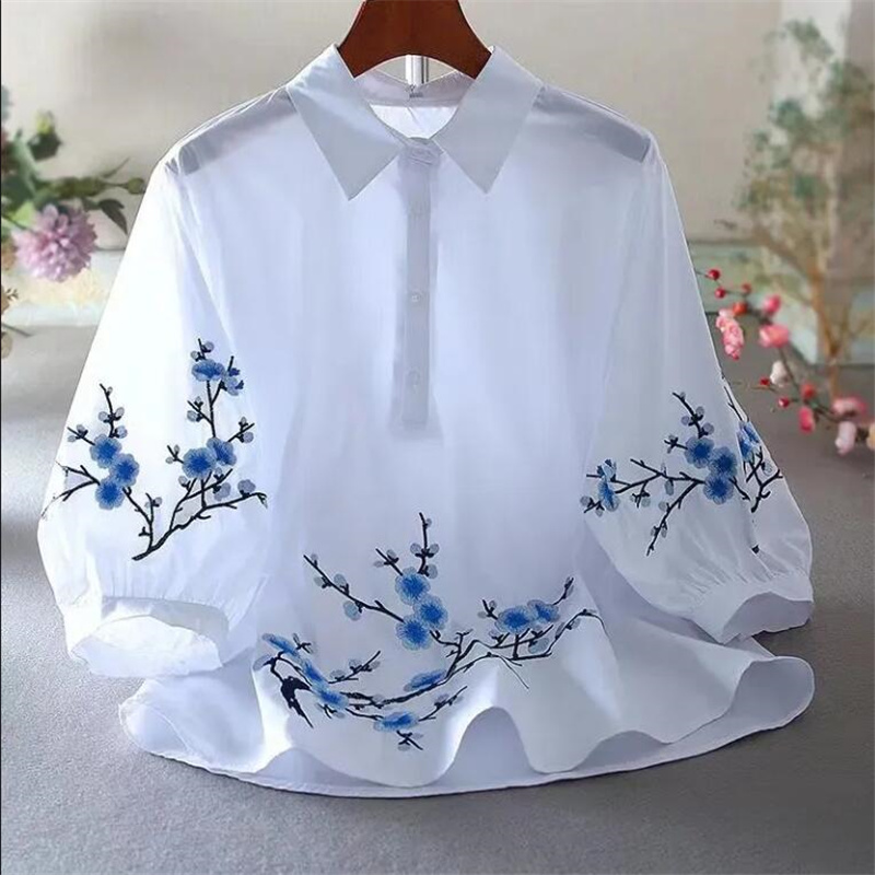 White Embroidered Shirt Women  - Embroidery On Shirt avis et prix
